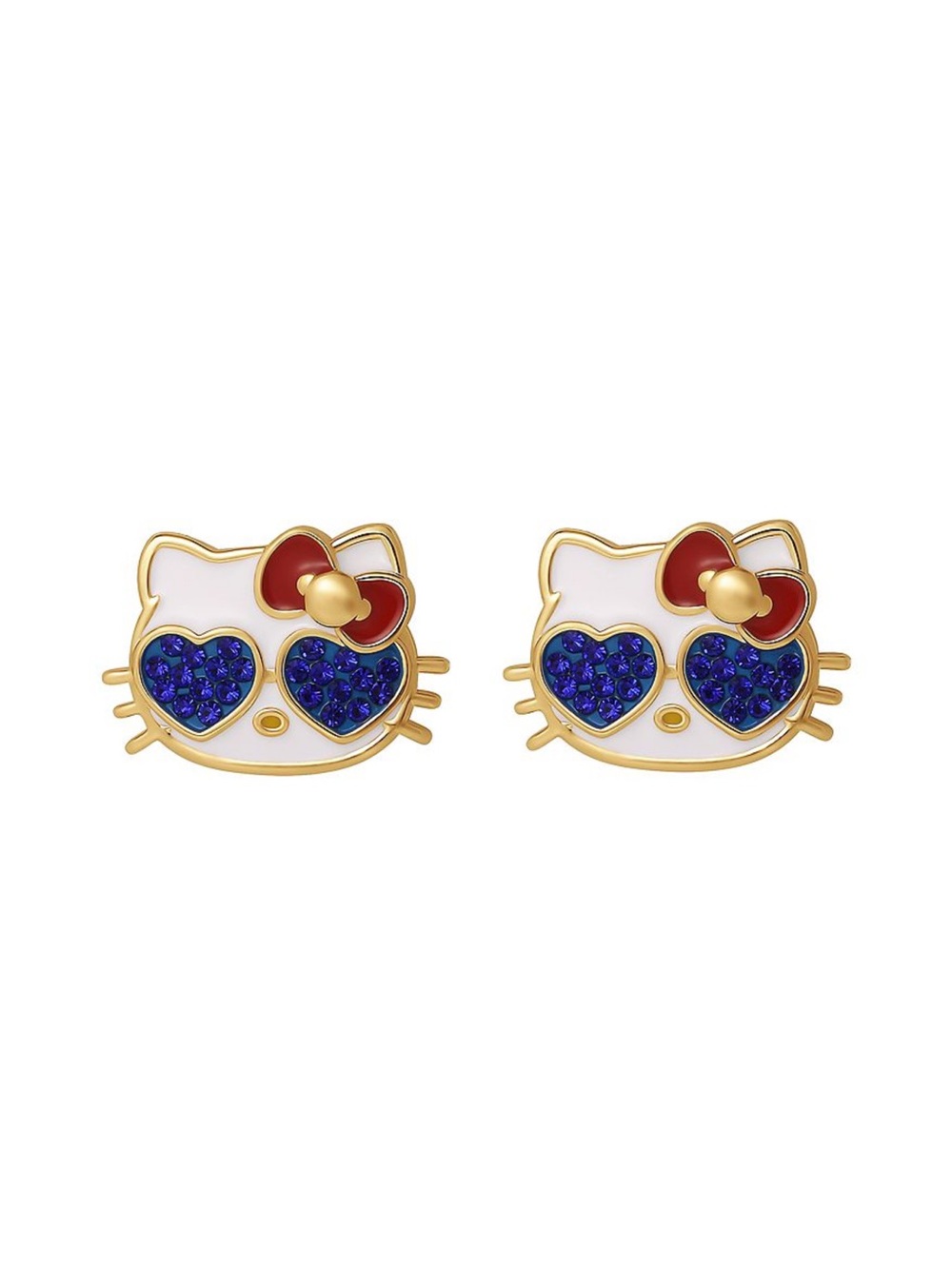 Hello Kitty Gold-Tone Stud Earrings with White, Red & Blue Accents